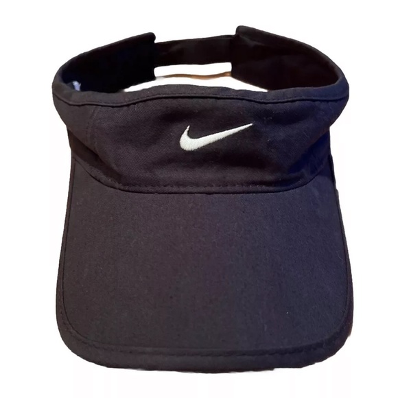 Nike Golf Visor Hat Black White Swoosh Cap Adjustable Strap Back Classic Cap - Picture 1 of 6